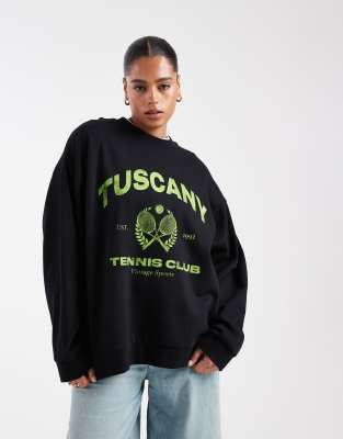 Asos Curve Asos Design Curve Oversized Sweatshirt With Tuscany Graphic In Black