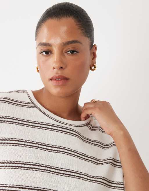 ASOS DESIGN Curve oversized t-shirt co-ord in choc stripe, 3 of 4