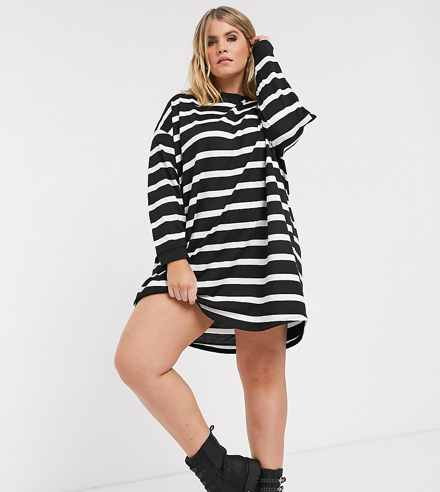 ASOS DESIGN Curve oversized t-shirt dress in black and white stripe-Multi