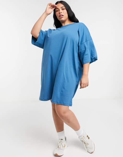 ASOS DESIGN Curve oversized t shirt dress in blue ASOS