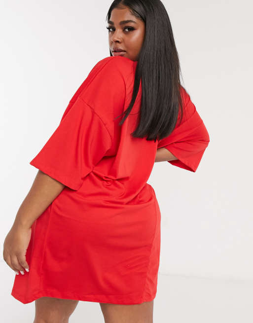 ASOS DESIGN Curve oversized t shirt dress in bright red ASOS