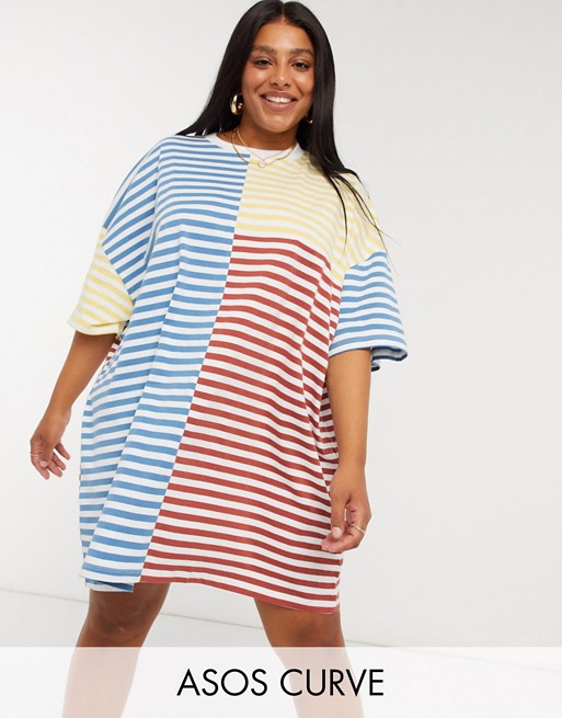 ASOS DESIGN Curve oversized t-shirt dress in cut about stripe