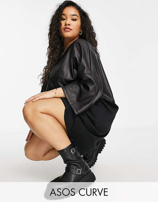 ASOS DESIGN Curve oversized t shirt dress in half faux ASOS DESIGN Curve oversized t shirt dress in half faux