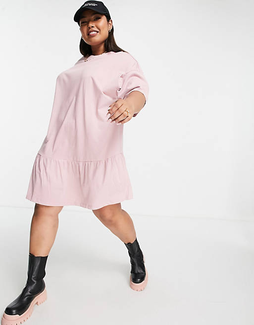 Dresses Curve oversized t-shirt dress with frill hem in rose 
