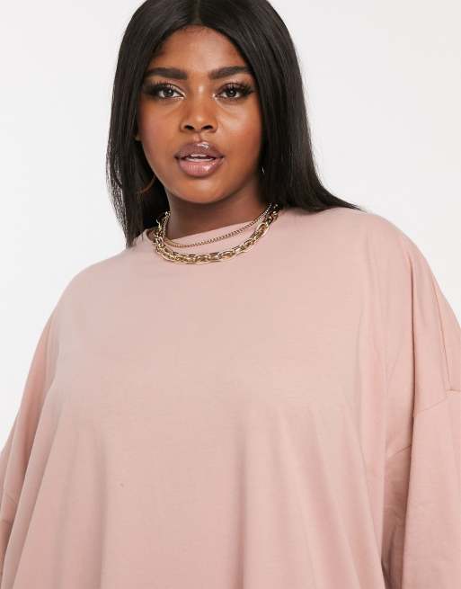 asos curve t shirt dress ASOS DESIGN Curve side ruched T-shirt midi dress in chocolate