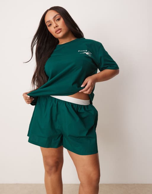ASOS DESIGN Curve - Oversized T-shirt en boxershort in groen