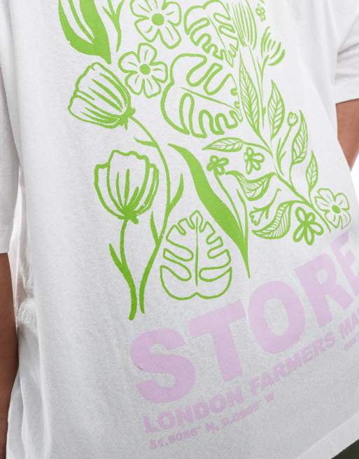 ASOS DESIGN Curve - Oversized T-shirt i hørlook med blomsterbutik-grafik, 3 af 4