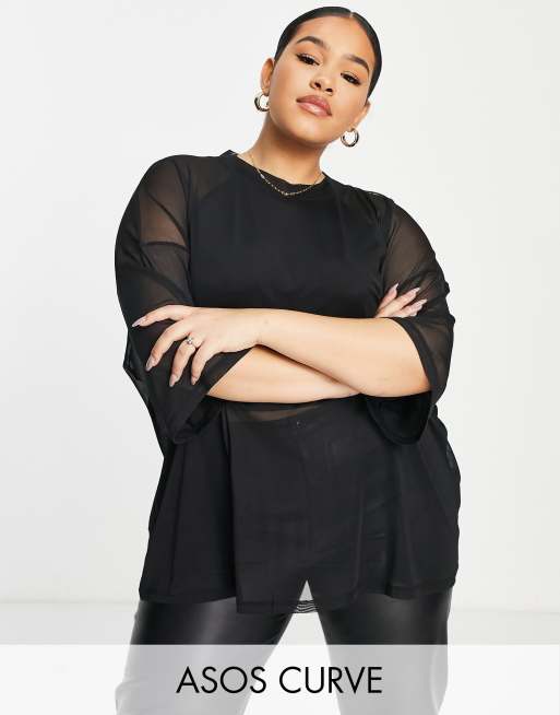 ASOS DESIGN Curve - Oversized T-shirt i sort mesh - Kun hos ASOS