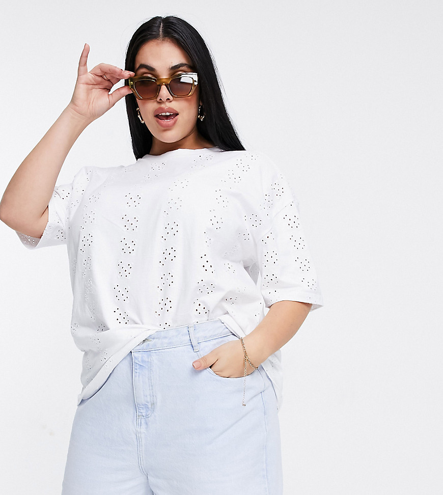 ASOS DESIGN Curve oversized T-shirt in all over embroidery-White