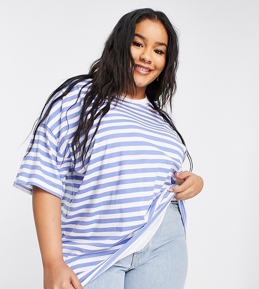 ASOS DESIGN Curve oversized t-shirt in blue and white stripe-Multi