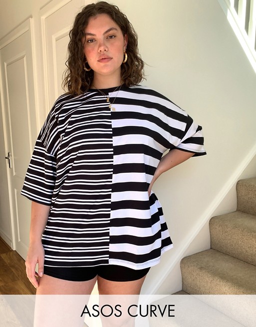 ASOS DESIGN Curve oversized t-shirt in cut about mono stripe