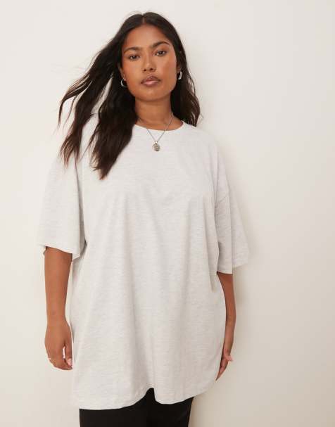 ASOS DESIGN Curve oversized t-shirt in ice heather - view 1
