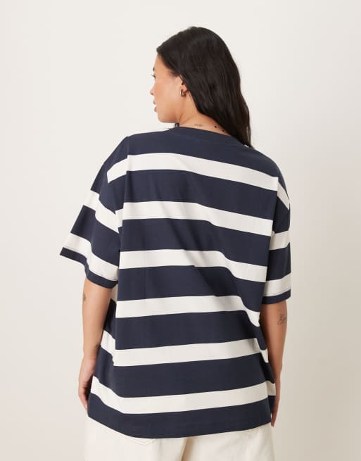 ASOS DESIGN Curve oversized t-shirt in navy and white