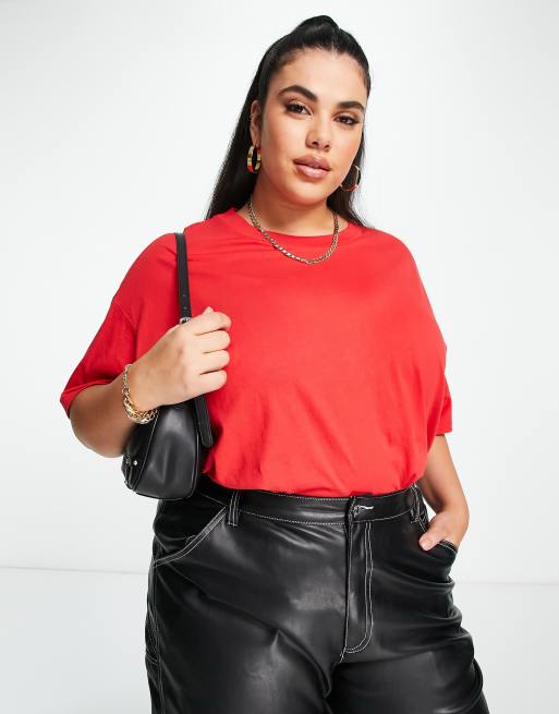 Asos Design Curve Oversized T Shirt In Red Asos