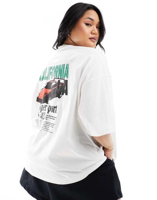 ASOS DESIGN Curve - Oversized T-shirt med grafisk 'California'-print i råhvid, 4 af 4