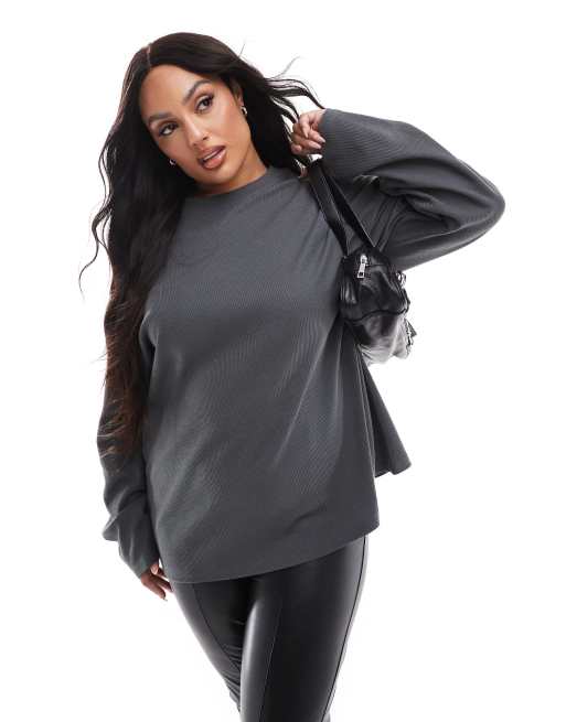 ASOS DESIGN Curve - Oversized T-shirt med lange ærmer og vaffeltekstur