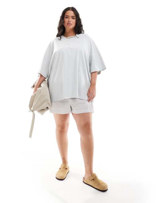 ASOS DESIGN Curve - Oversized T-shirt med nistret tekstur i lysegrå, 2 af 4