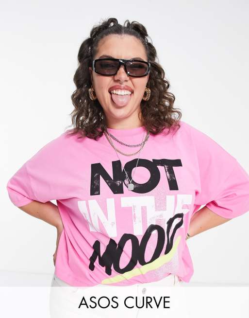 ASOS DESIGN Curve - Oversized T-shirt med 'not in the mood'-sloganprint i pink