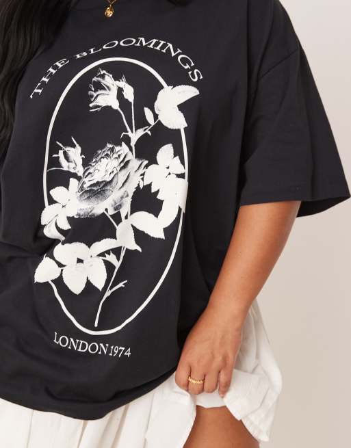 ASOS DESIGN Curve - Oversized T-shirt met bloemenprint in zwart, 3 van 4