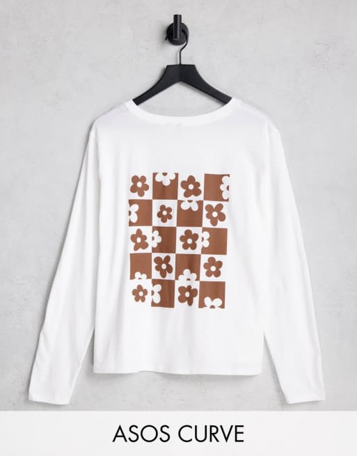 ASOS DESIGN Curve - Oversized T-shirt met geblokte bloemenprint in wit