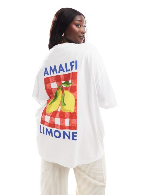 ASOS DESIGN Curve - Oversized T-shirt met grafische Amalfi- en citroenprint