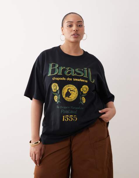 ASOS DESIGN Curve - Oversized T-shirt met grafische 'Brazil'-print in zwart - view 1