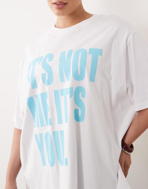 ASOS DESIGN Curve oversized T-shirt met grafische print in wit en turquoise, 4 van 4