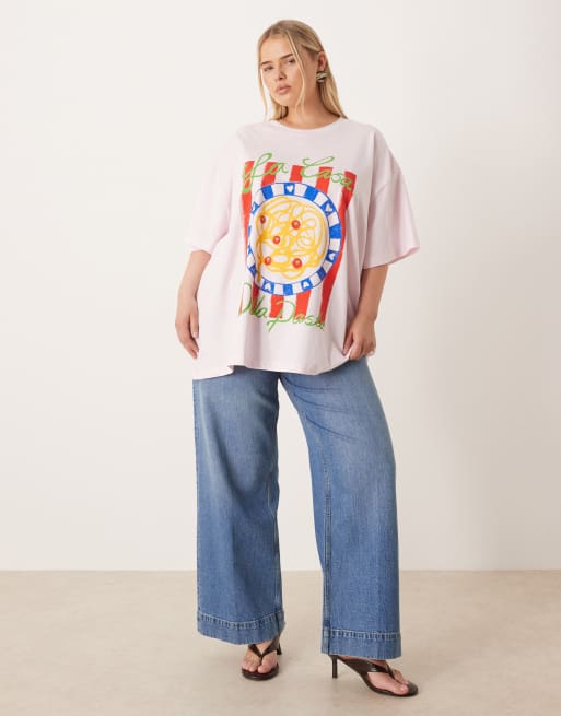 ASOS DESIGN Curve - Oversized T-shirt met grafische print van pasta in roze, 3 van 4