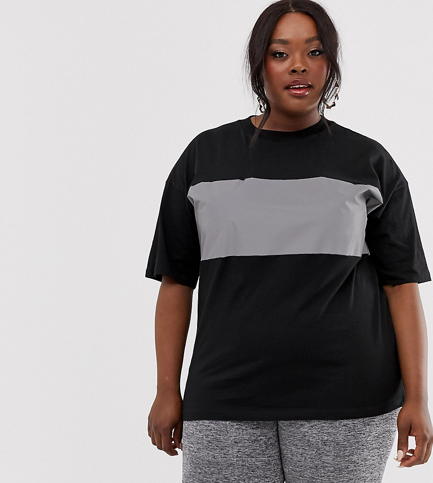 ASOS DESIGN Curve - Oversized T-shirt met reflecterend paneel-Zwart