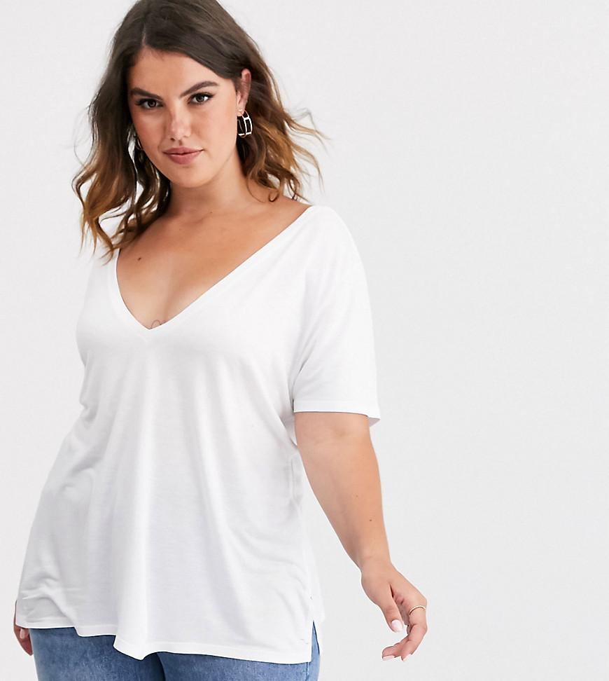 ASOS DESIGN Curve - Oversized T-shirt met V- voor en achterkant in wit