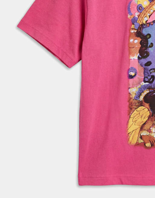 ASOS DESIGN Curve - Oversized T-shirt met 'Zelfportret'-kunstprint in roze, 8 van 8
