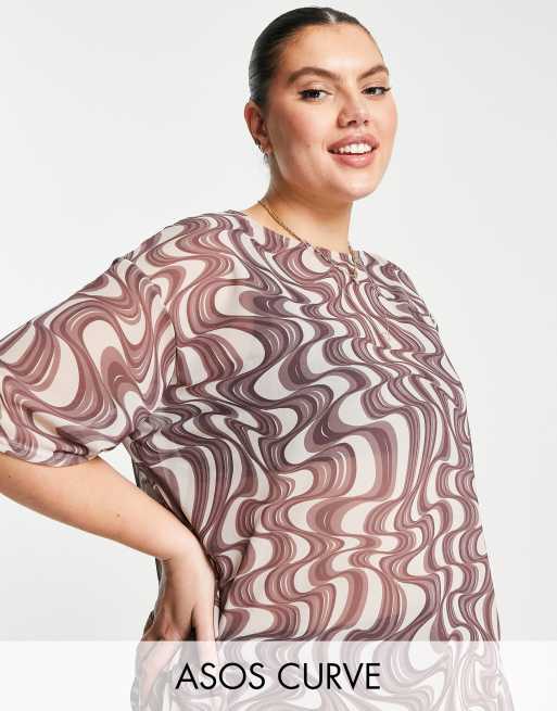 Asos Design Curve Oversized T Shirt Van Mesh Met Marmerprint Asos