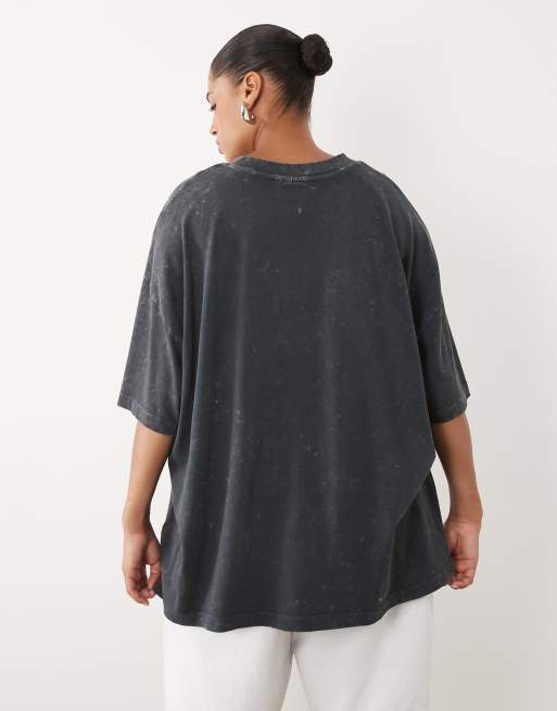 ASOS DESIGN CURVE Oversized t-shirt with American honey western graphic in washed charcoal, 4 of 4