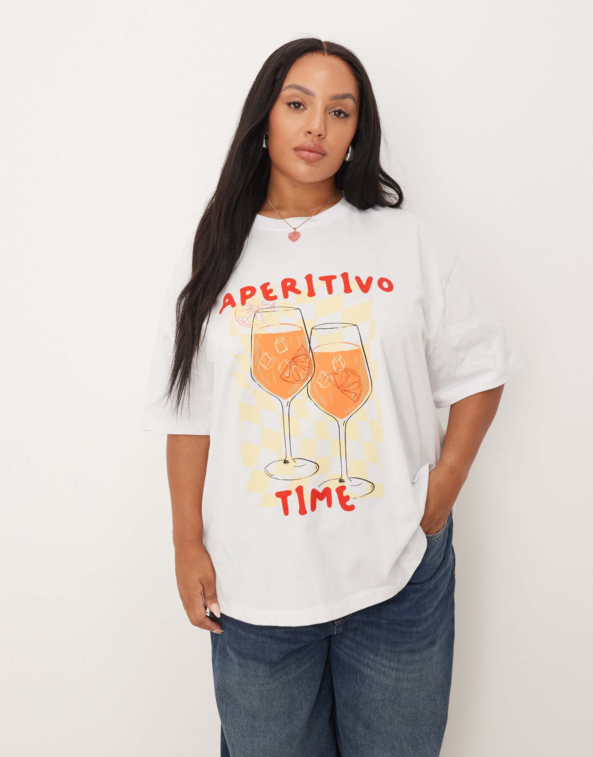 asos design curve oversized t-shirt with aperitivo drink graphic in white