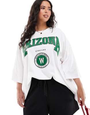 Asos Design Curve Oversized T-Shirt With Arizona Puff Graphic In White