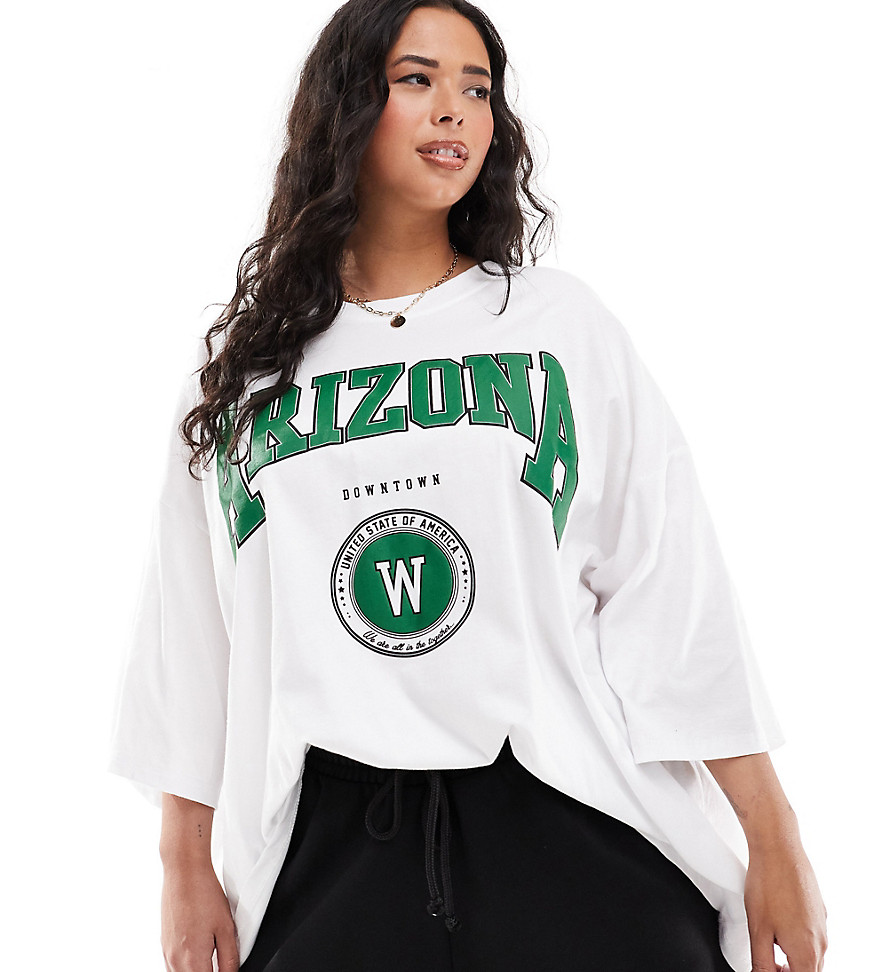 ASOS DESIGN Curve oversized t-shirt with arizona puff graphic in white