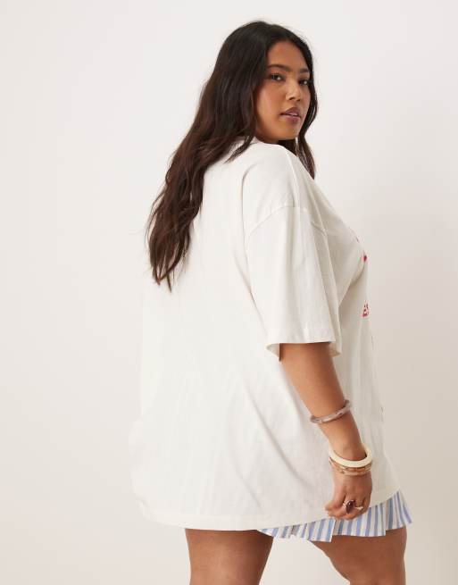 ASOS DESIGN Curve oversized T-shirt with berry farm graphic in cream