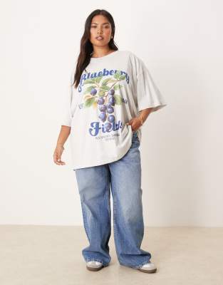 Asos Curve Asos Design Curve Oversized T-shirt With Blueberry Fields Graphic
