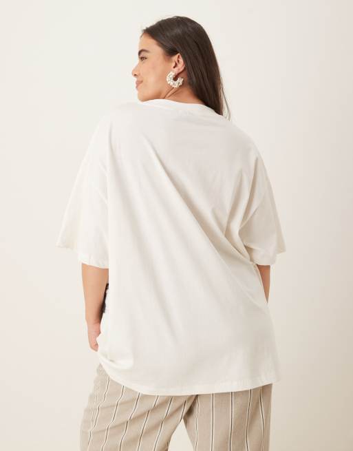 ASOS DESIGN Curve oversized T-shirt with blurred floral graphic in cream