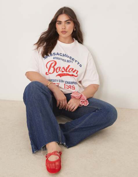ASOS DESIGN Curve oversized t-shirt with Boston graphic in pink - view 1