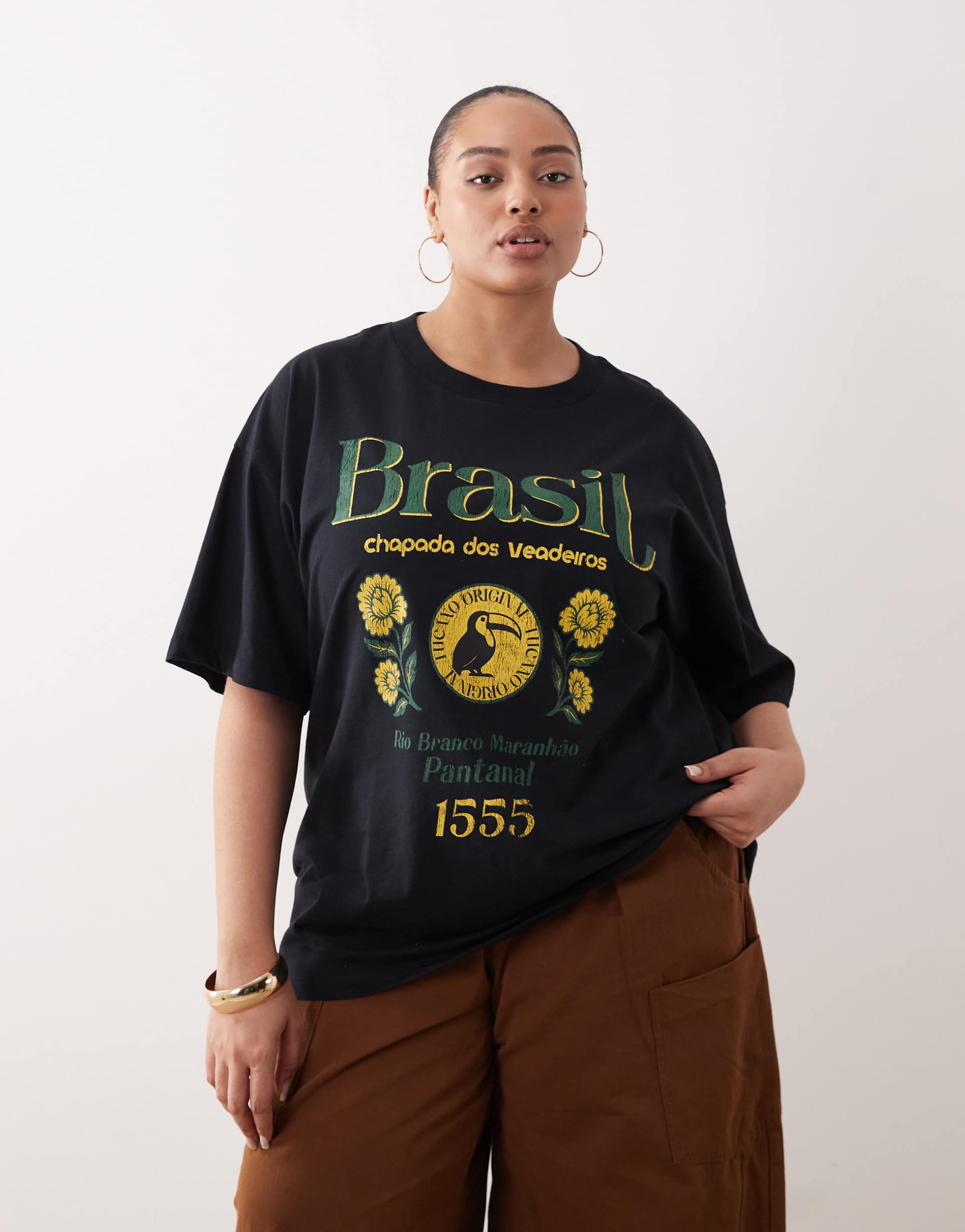 asos design curve oversized t-shirt with brazil graphic in black