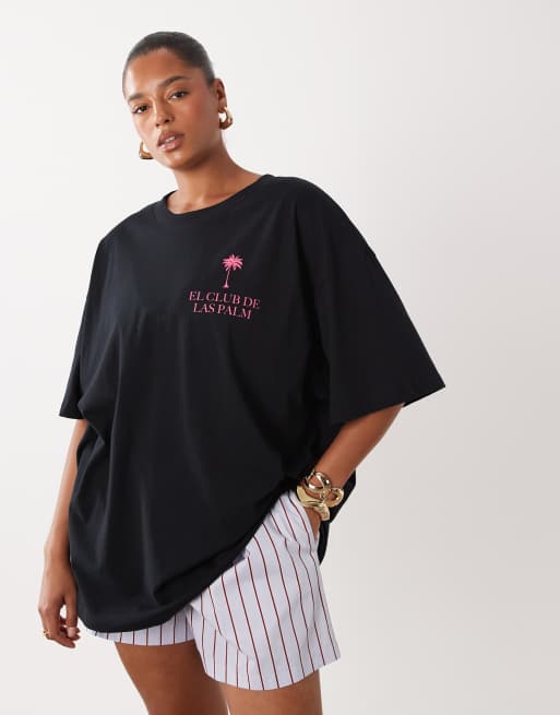ASOS DESIGN Curve oversized t-shirt with Cancun sun graphic in black, 2 of 4