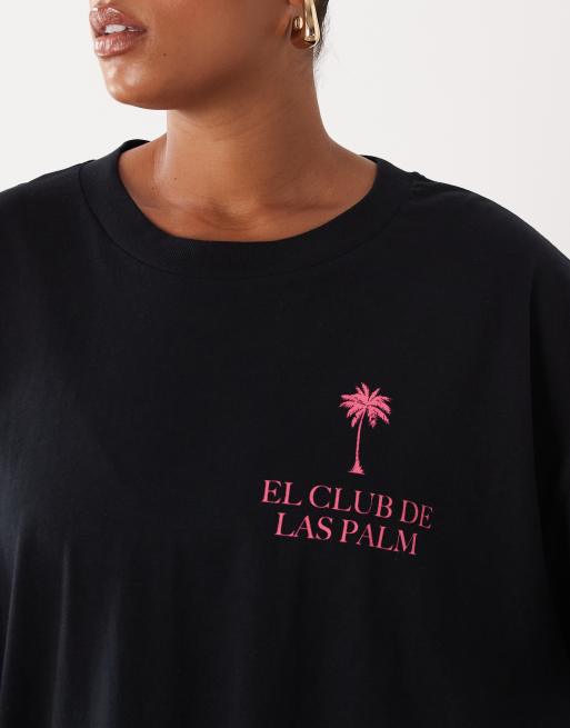 ASOS DESIGN Curve oversized t-shirt with Cancun sun graphic in black, 4 of 4