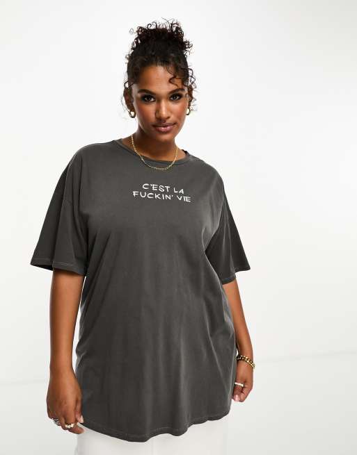 Asos Design Curve Oversized T Shirt With Cest La Fuckin Vie Graphic In