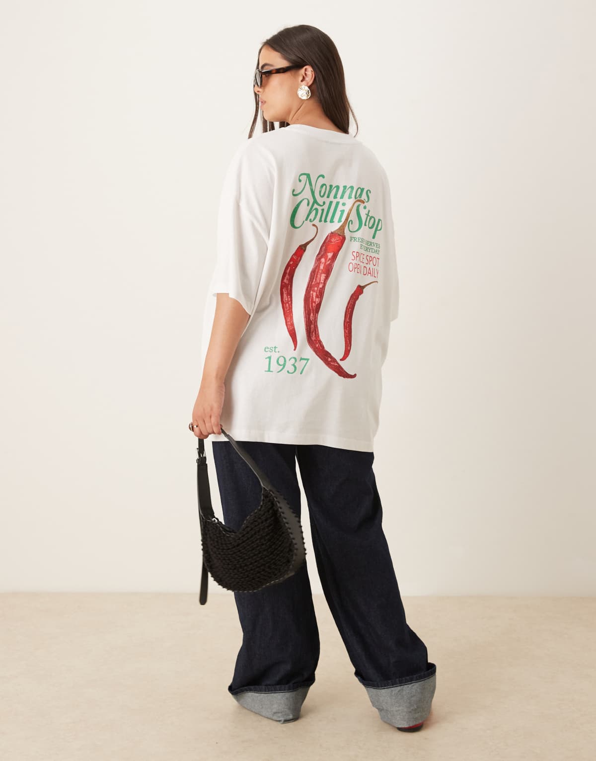 ASOS DESIGN Curve oversized t-shirt with chilli graphic in white