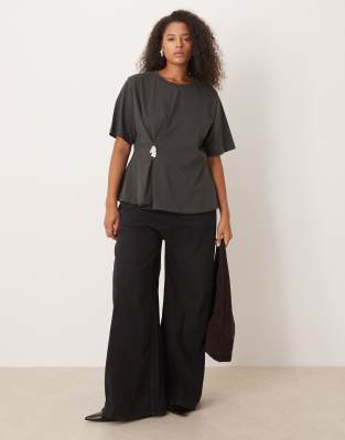 Asos Curve Asos Design Curve Oversized T-shirt With Cinched Hardware Detail In Black
