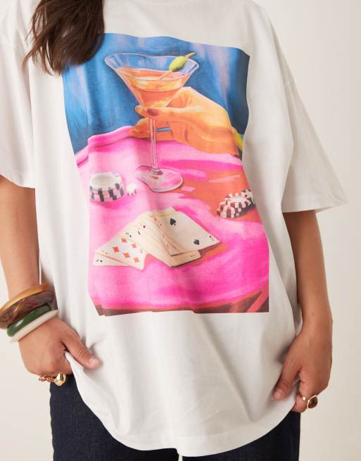 ASOS DESIGN Curve oversized T-shirt with cocktail drink graphic in white