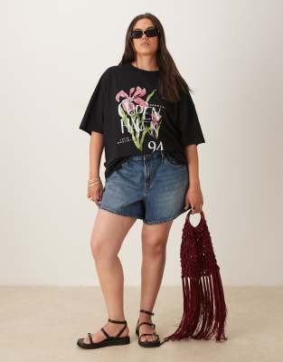 Asos Curve Asos Design Curve Oversized T-shirt With Copenhagen Graphic In Black