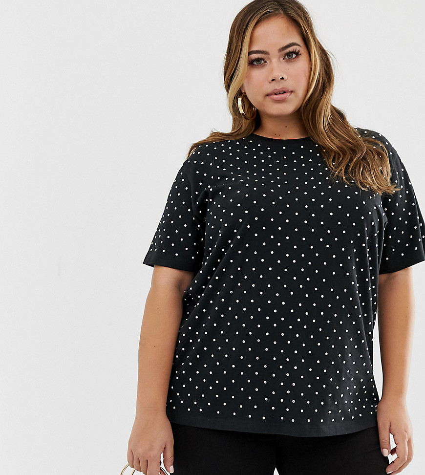 ASOS DESIGN Curve oversized t-shirt with crystal studs-Black