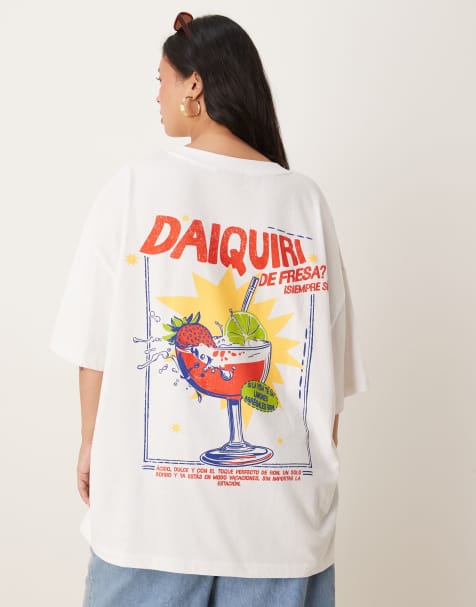 ASOS DESIGN Curve oversized t-shirt with daiquiri cocktail graphic in white - view 1